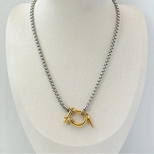 Horseshoe silver chain with gold charms